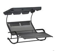 Bain de soleil double Banc à bascule avec toit solaire, fauteuil à bascule avec roulettes, chaise longue de jardin