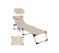 tectake® Chaise Longue Pliante Bain de Soleil Jardin Exterieur avec Pare Soleil Chaise Longue inclinable Transat de Plage Relax Jardin Camping Salon de Jardin Exterieur avec Poche latérale