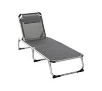 Outsunny Bain de Soleil Chaise Longue Pliante avec appuie-tête, transat inclinable en Aluminium et textilène, transat Jardin extérieur pour Plage Relax Camping Piscine terrasse, 165x60x76cm, Gris