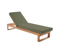 Bain de soleil en bois d'eucalyptus PAMPLONA. multi positions. toile en polyester kaki. 204 x 63 x 11.5 cm