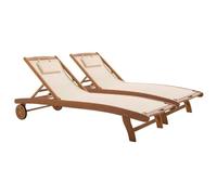 Bain de soleil en bois et textilène, lot de 2