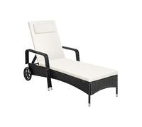 Bain de soleil en rotin avec Coussin amovible et roulettes noir/beige