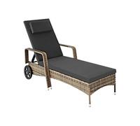 Bain de soleil - TECTAKE - Chaise longue en rotin de jardin KALAMATA à roulettes 200 x 70 x 33 - Marron Naturel/Gris Foncé