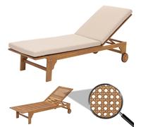 Bain De Soleil Hwc-N48, Bain De Soleil De Jardin Relax Chaise Longue, Bois Massif Acacia Certifié Mvg Coussin Crème-Beige Gris