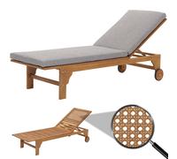 Bain De Soleil Hwc-N48, Bain De Soleil De Jardin Relax Chaise Longue, Bois Massif Acacia Certifié Mvg Coussin Gris Gris