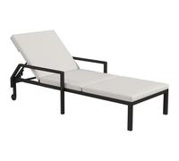 Outsunny Bain de Soleil transat Grand Confort : Matelas, Inclinaison réglable Multipositions, accoudoirs, roulettes résine tressée crème