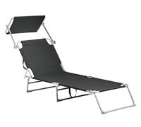 Bain de Soleil Inclinable et Pliant avec Auvent en Polyester et Acier Noir Foligno
