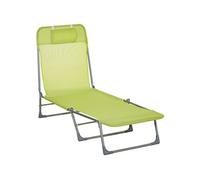 Outsunny Bain de soleil transat pliable inclinable dossier 5 positions avec oreiller Vert
