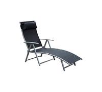 Outsunny Transat Chaise Longue Bain De Soleil Pliable Dossier Inclinable Multi-Positions T?Ti?Re Fournie 137l X 64l X 101h Cm Métal ?Poxy Textil?Ne Noir
