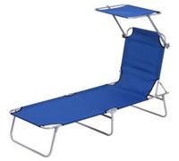 Outsunny Chaise longue pliable - Dossier inclinable multi-positions, pare-soleil, 187x58x36 cm Bleu