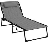 Bain de soleil Outsunny Chaise longue de jardin avec coussin, dossier réglable Gris