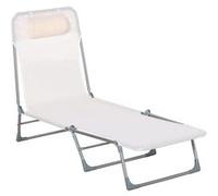 Outsunny Bain de soleil transat chaise-longue pliable 5 positions oreiller 182x56x28 cm crème