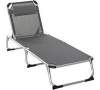Outsunny Bain de Soleil Chaise Longue Pliante avec appuie-tête, transat inclinable en Aluminium et textilène, transat Jardin extérieur pour Plage Relax Camping Piscine terrasse, 165x60x76cm, Gris