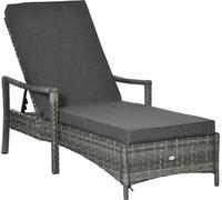Bain de soleil Outsunny en poly rotin Chaise longue de jardin en rotin avec support réglable