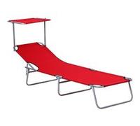 Outsunny Bain de soleil transat pliable 187×58×36 cm métal rouge – dossier inclinable, pare-soleil