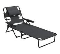 Outsunny - Bain de soleil chaise longue pliante - textilène, dossier inclinable, appuie-tête - Gris