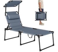 Outsunny Bain de Soleil, Chaise Longue Pliante avec Pare-Soleil, appuie-tête en Tissu Oxford, transat Jardin extérieur inclinable de Plage Camping Piscine terrasse 70 x 200 x 45 cm Gris