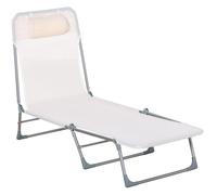 Outsunny Bain de soleil transat chaise-longue pliable 5 positions oreiller 182x56x28 cm crème