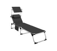 TECTAKE Bain de soleil AURELIE en aluminium réglable 6 positions différentes pliable avec oreiller résistant UV - Noir