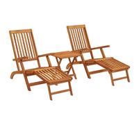 Bain de soleil pliable en bois d'acacia massif 2 pièces naturel avec | Bois d'acacia massif, réglable en cinq positions, cadre pliable, résistant à l'extérieur, jardin et piscine