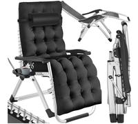 TecTake® Fauteuil de Jardin Chaise Longue Pliable & Inclinable avec Rembourrage, Repose Pieds, Accoudoirs, Appuie-tête Amovible Salon de Jardin Exterieur, Structure en Acier époxy, Mobilier de Jardin