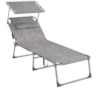 Bain de Soleil Pliable - SONGMICS - Grège - Capacité de Charge 150 kg - Pare-soleil - Dossier Inclinable
