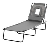 Outsunny Bain de soleil pliable – Chaise longue lecture inclinable 4 positions, 3 coussins, gris