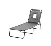 Outsunny Bain de soleil pliable – Chaise longue lecture inclinable 4 positions, 3 coussins, gris