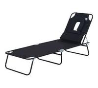 Outsunny Bain de Soleil Pliable transat inclinable 4 Positions Chaise Longue 3 Coussins fournis Noir
