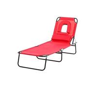 Outsunny Bain de soleil pliable chaise longue transat inclinable 4 positions 3 coussins Rouge