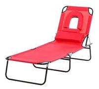 Bain de soleil pliable transat inclinable 4 positions chaise longue de lecture 3 coussins fournis rouge Rouge G
