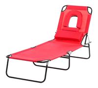 Bain De Soleil Pliable Transat Inclinable 4 Positions Chaise Longue De Lecture 3 Coussins Fournis Rouge