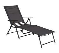 Bain De Soleil Pliable Transat Inclinable 5 Positions Chaise Longue Grand Confort Avec Accoudoirs Dim. 152l X 65l X 100h Cm Métal Époxy Textilène Gris