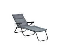 Bain de soleil pliable transat inclinable 6 positions grand confort avec matelas + accoudoirs acier polyester gris