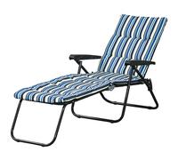 Outsunny Bain de Soleil Pliable transat inclinable 6 Positions Grand Confort avec Matelas + accoudoirs Acier Polyester Multicolore