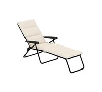 Outsunny Bain de Soleil Pliable transat inclinable 6 Positions Grand Confort avec Matelas + accoudoirs Acier Polyester crème