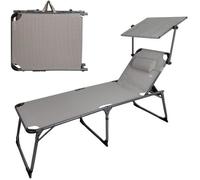 Aktive Folding Sun Lounger With Parasol And Cushion Noir,Gris