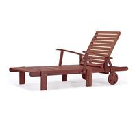 Habitat et Jardin - Bain de Soleil Pliant en Bois Exotique Tokyo - Chaise de Jardin, Piscine et Balcon - Transat avec Dossier Inclinable + 2 Roues Arrières - Marron Acajou