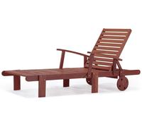 Habitat et Jardin - Bain de Soleil Pliant en Bois Exotique Tokyo - Chaise de Jardin, Piscine et Balcon - Transat avec Dossier Inclinable + 2 Roues Arrières - Marron Acajou