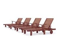 Bain de soleil pliant en bois exotique "Tokyo" - Mohogany - Marron acajou - Lot de 4