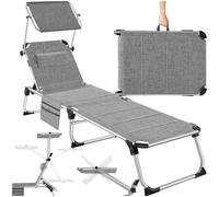 TECTAKE Bain de soleil LORELLA rembourré et pliable dossier réglable en 6 positions avec appui-tête - Gris tâcheté