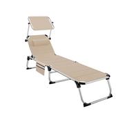 tectake® Chaise Longue Pliante Bain de Soleil Jardin Exterieur avec Pare Soleil, Appuie-tête & Poche latérale, Chaise Longue inclinable Transat de Plage Relax Jardin Camping Salon de Jardin Exterieur