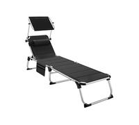 tectake® Chaise Longue Pliante Bain de Soleil Jardin Exterieur avec Pare Soleil, Appuie-tête & Poche latérale, Chaise Longue inclinable Transat de Plage Relax Jardin Camping Salon de Jardin Exterieur