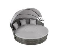 Bain de soleil - TECTAKE - Fauteuil lit de jardin en rotin SANTORIN modulable avec toit pare-soleil pliable et housse incluse - Gris