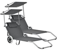 Bain de soleil set de 2 avec toit solaire et roulettes Chaise longue de jardin Chaise longue de plage [casa.pro]