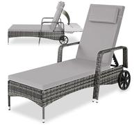 Bain de soleil - TECTAKE - Bain de soleil rotin KALAMATA à roulettes, coussin, dossier réglable, 200 x 70 x 33 cm - Gris/Gris clair