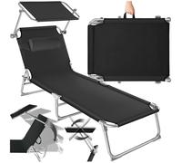 Bain de soleil - TECTAKE - Chaise longue CHLOÉ pliable 4 positions avec appui-tête et pare-soleil 190 x 68 x 65 cm - Noir