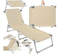 Bain de soleil - TECTAKE - Chaise longue CHLOÉ pliable 4 positions avec appui-tête et pare-soleil 190 x 68 x 65 cm - Beige