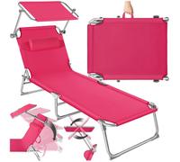 Bain de soleil - TECTAKE - Chaise longue CHLOÉ pliable 4 positions avec appui-tête et pare-soleil 190 x 68 x 65 cm - Rose vif