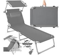 Bain de soleil - TECTAKE - Chaise longue CHLOÉ pliable 4 positions avec appui-tête et pare-soleil 190 x 68 x 65 cm - Anthracite